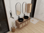 48" Bathroom Vanity with 2-Ceramic Art Sink and Side Cabinet