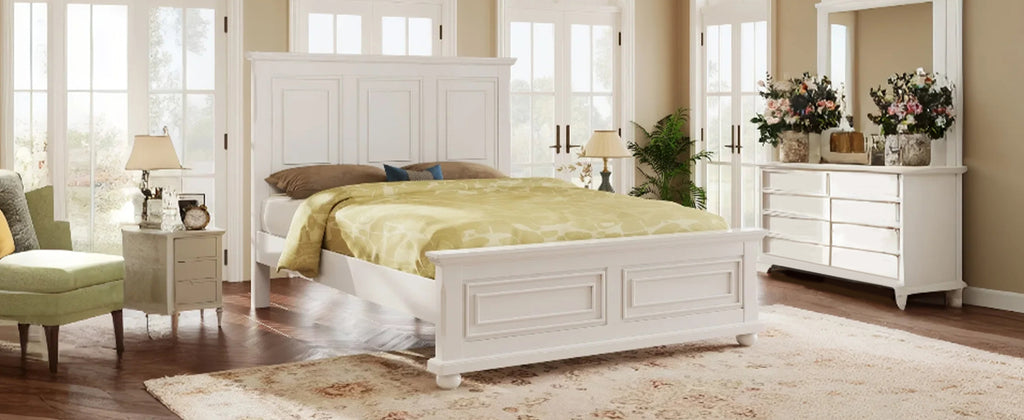 Traditional Town and Country Style Pinewood Vintage Tall Headboard King Bed Frame