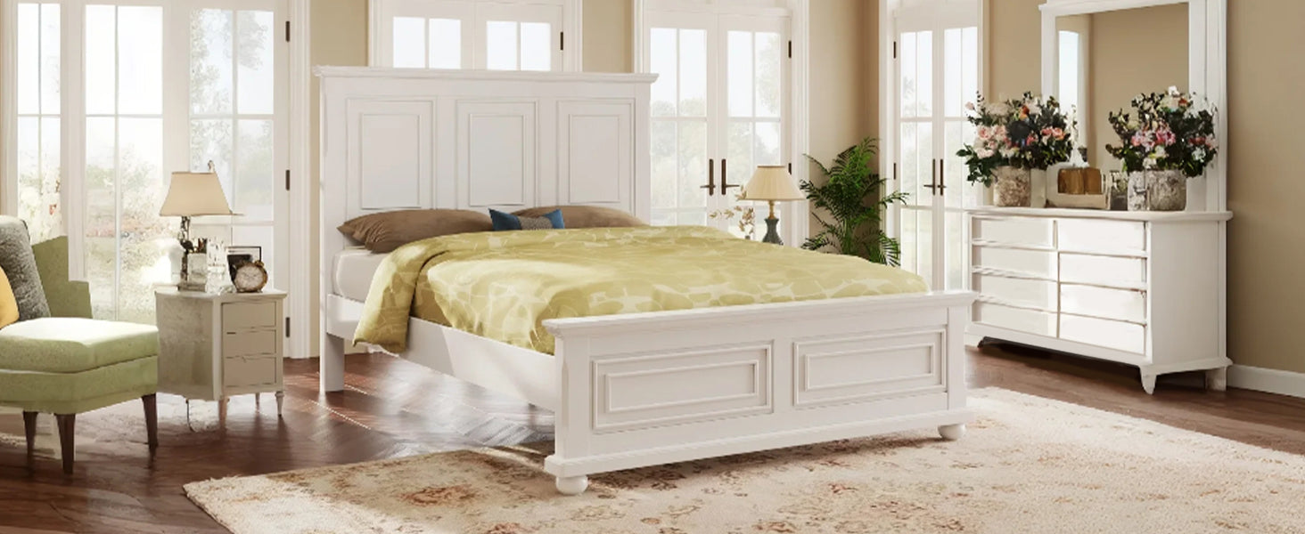 Traditional Town And Country Style Pinewood Vintage Tall Headboard Queen Bed Frame