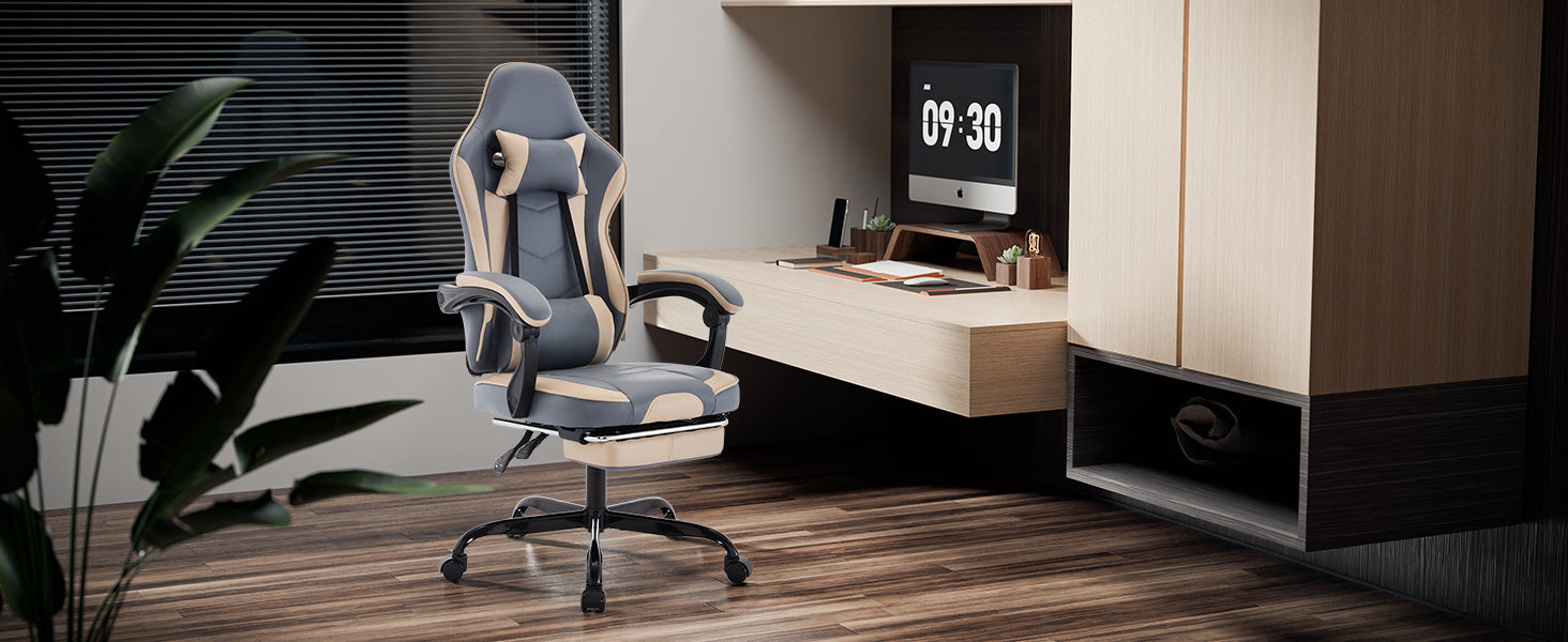 Ergonomic Gaming Chair with Footrest and Massage Lumbar Support