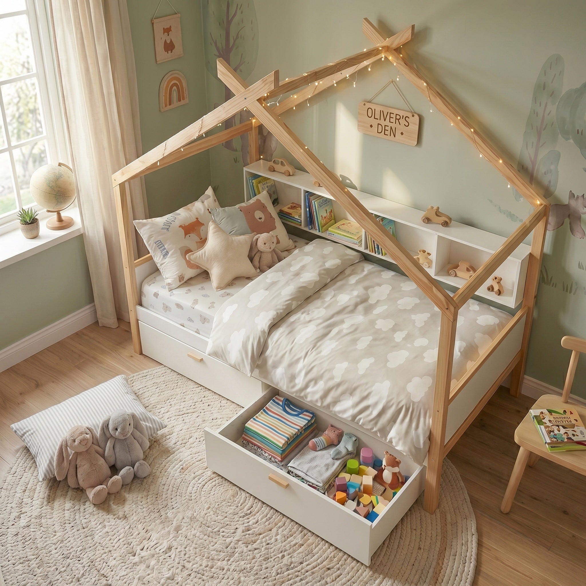White Full Size Wooden House Bed