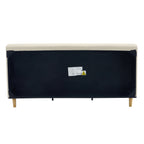 Beige Chunky Headboard Bed Frame, Solid Rubberwood Legs, Cal-King