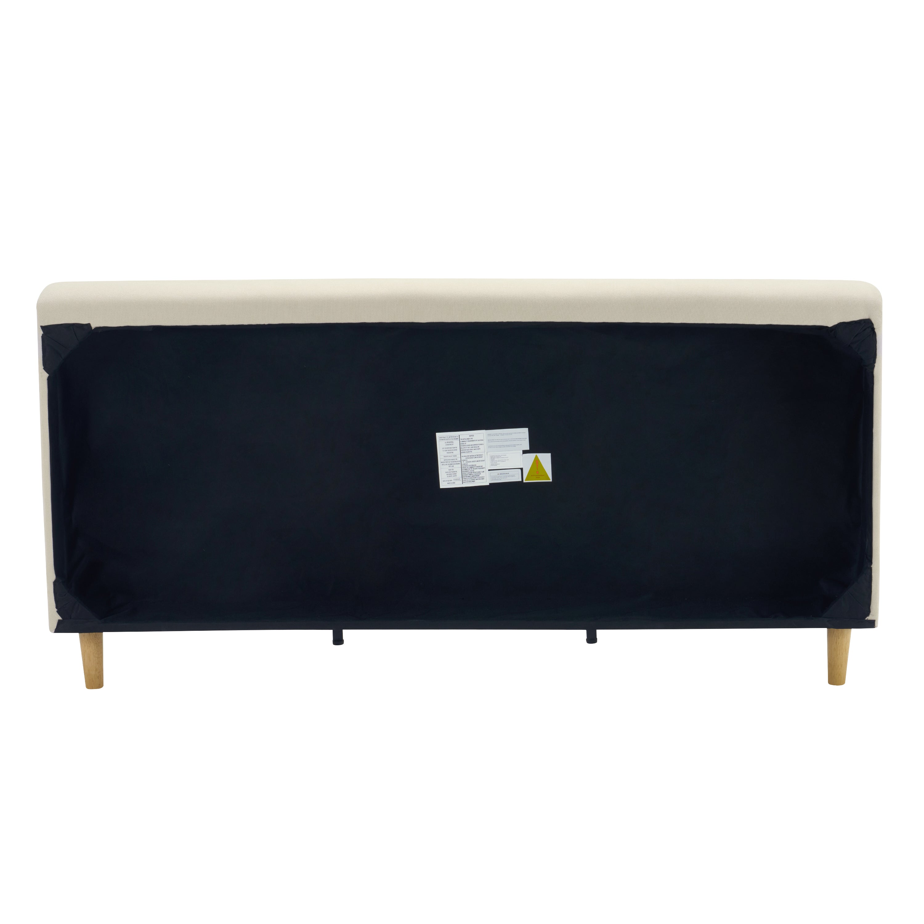 Beige Chunky Headboard Bed Frame, Solid Rubberwood Legs, Cal-King