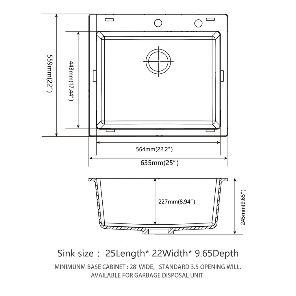 Quartz Kitchen Sink - 25 x 22" x 9.65"