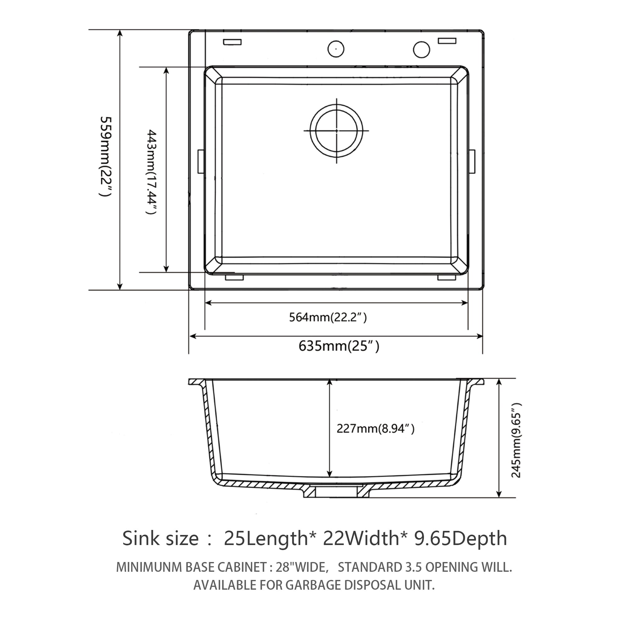 Quartz Kitchen Sink - 25 x 22" x 9.65"