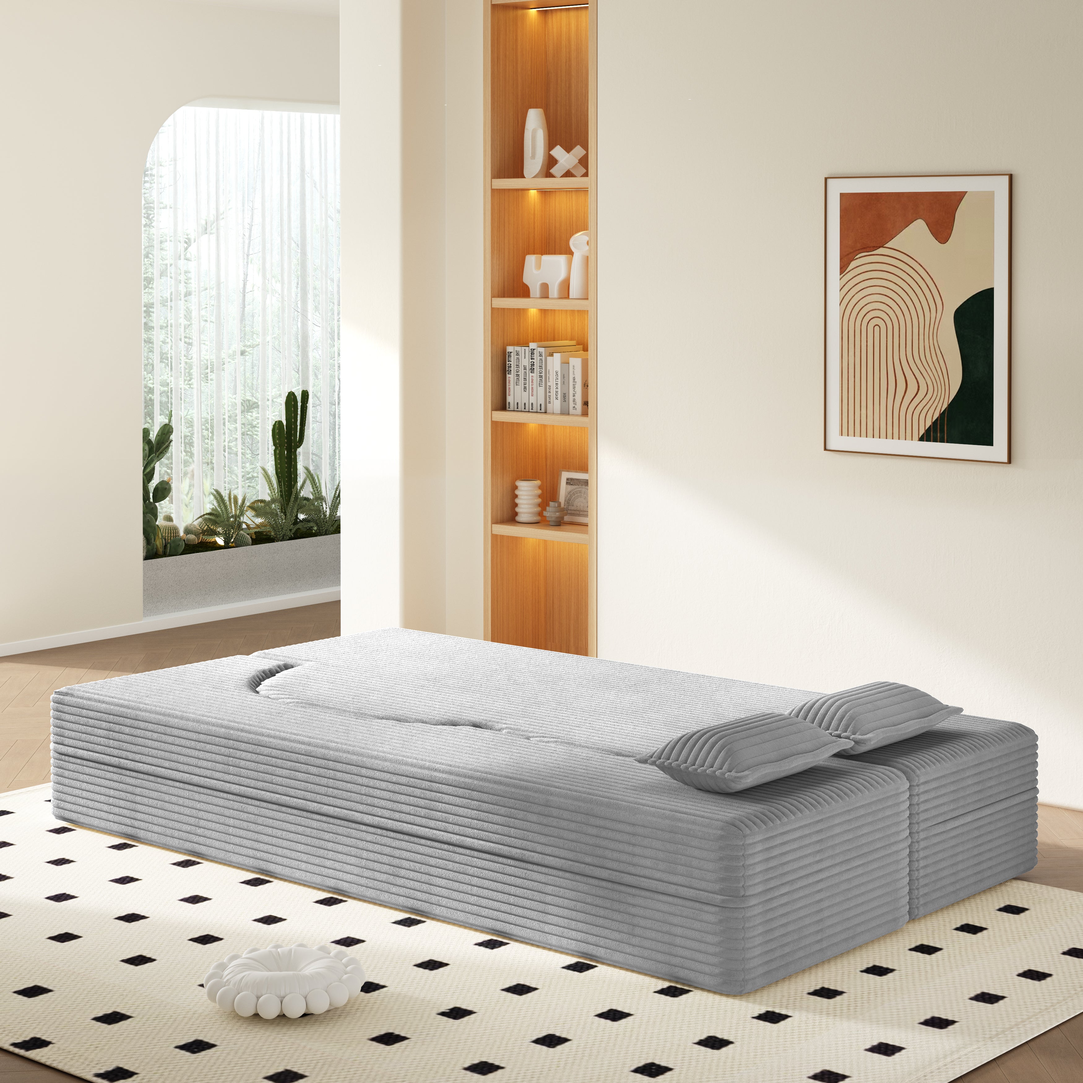 Modern Floor Sofa with Twin Size Folding Mattress
