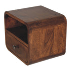 Extra Mini Wall-Mounted Curved Chestnut Nightstand, Open Slot, 1-Drawer