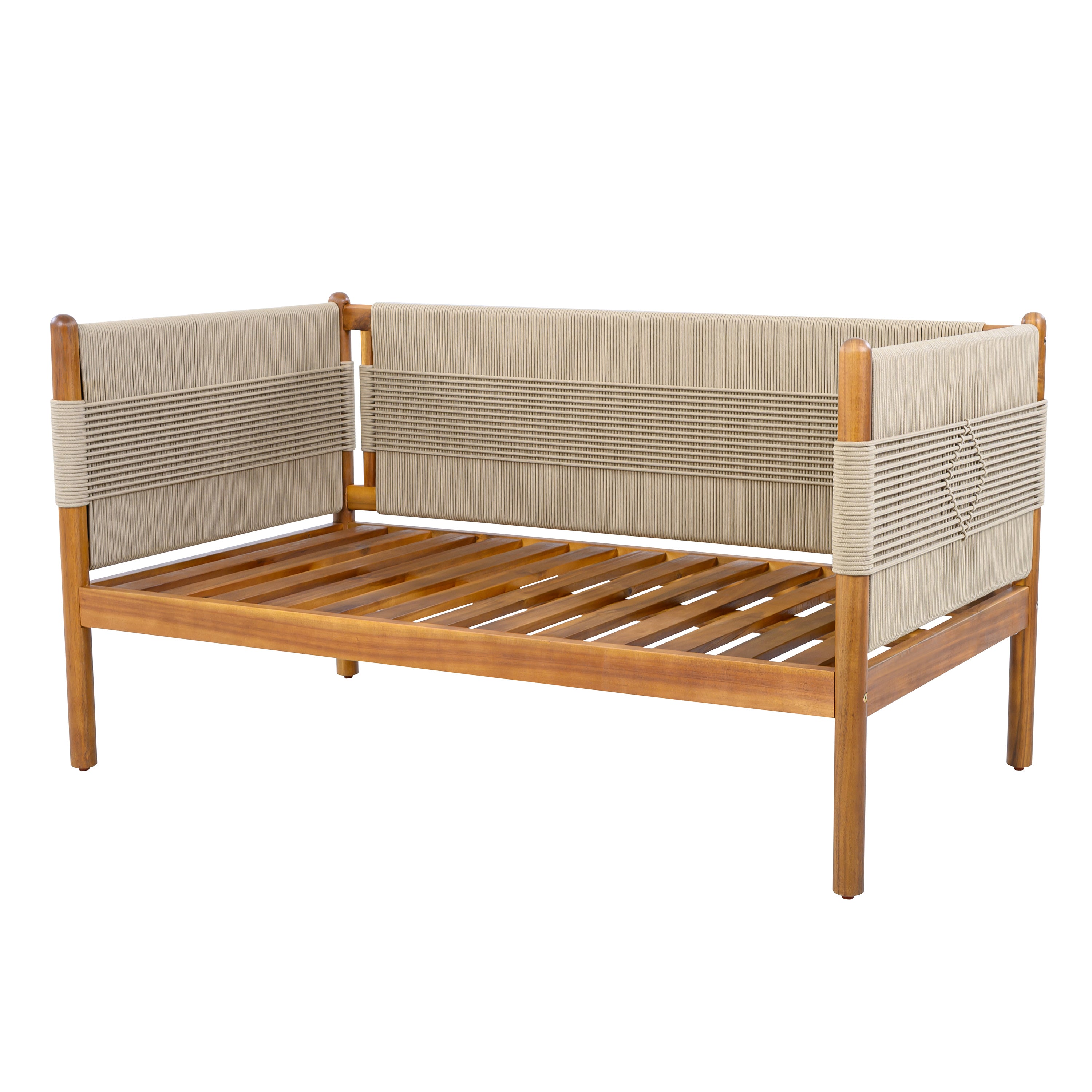 Outdoor Acacia Wood Loveseat with Diamond Rope Weave & Cushions