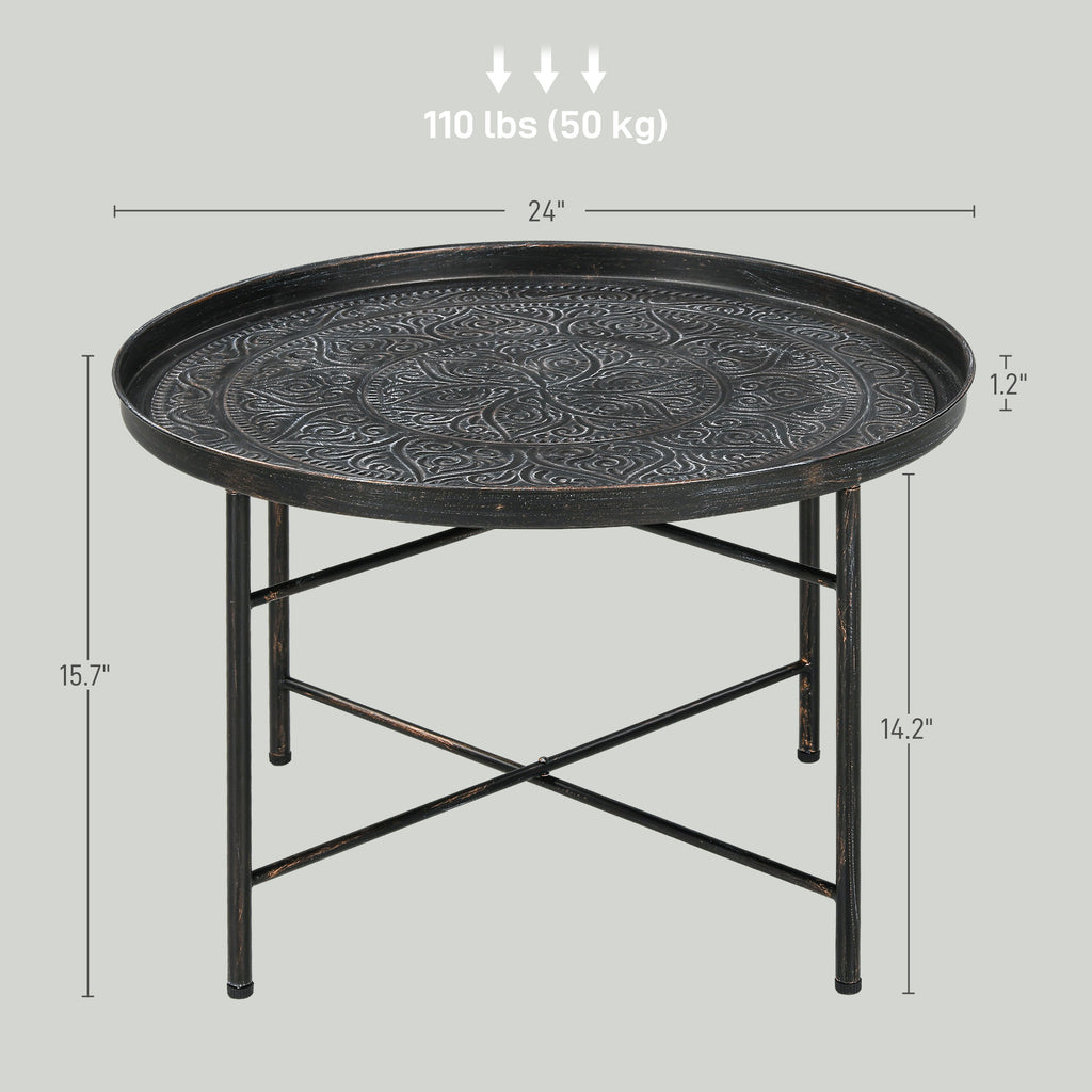 HOMCOM 24-Inch Round Coffee Table with Hammered Tray Top, Pewter