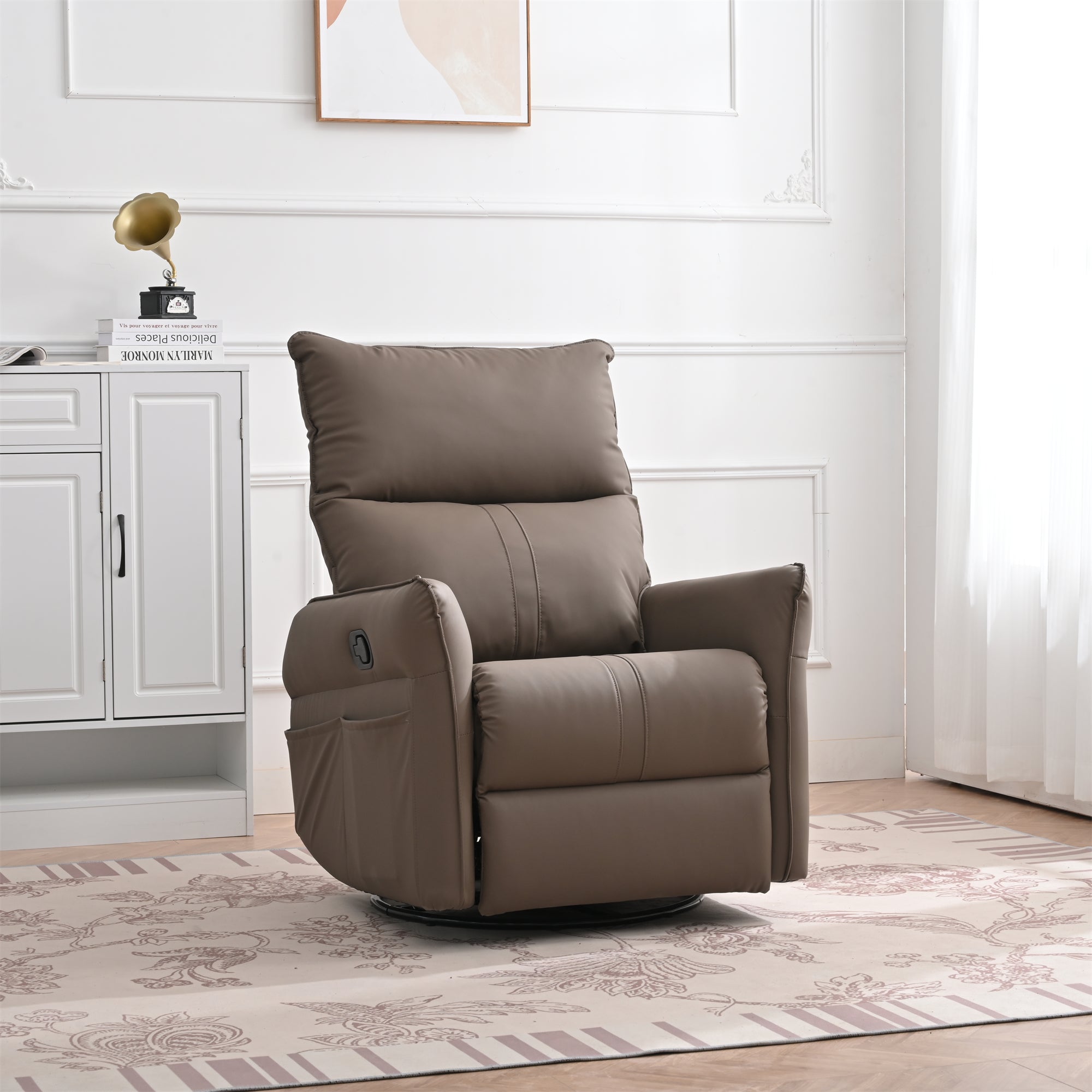 PU Rocking Recliner Chair with 360° Swivel