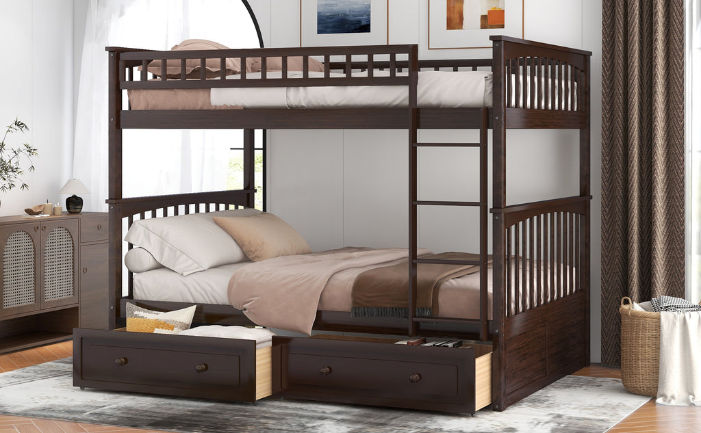 Full Over Full Bunk Bed with Drawers, Convertible Beds