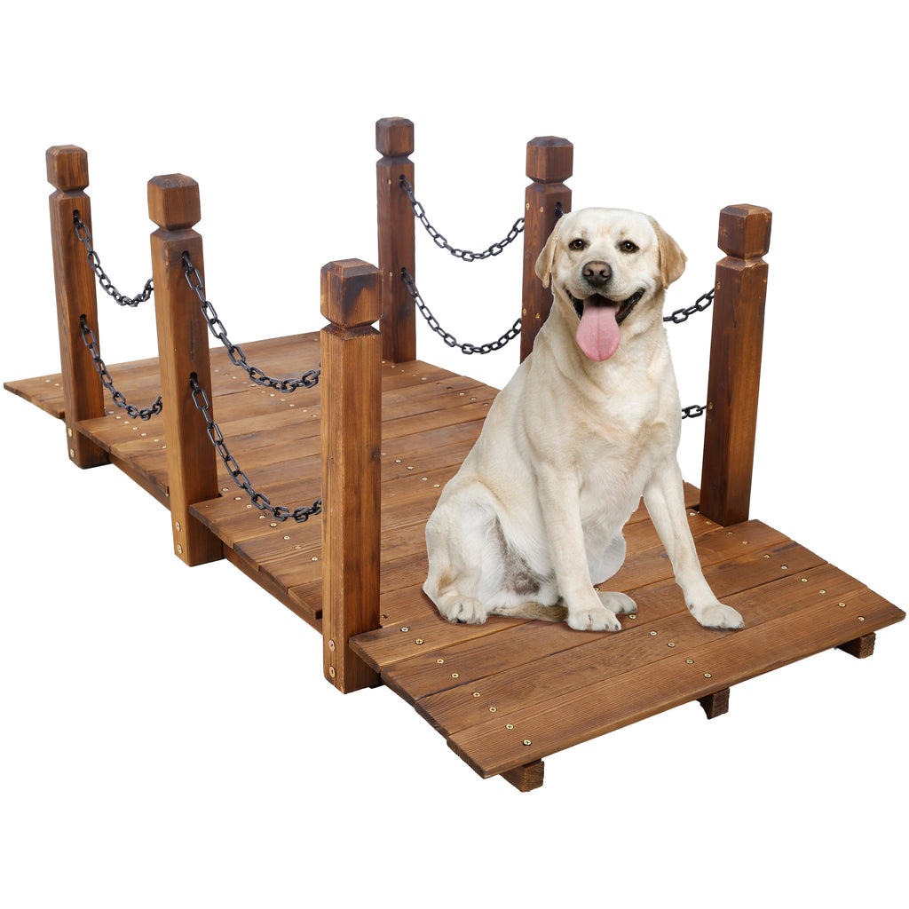 5 Ft Wooden Garden Bridge, Stained Wood Arc Footbridge