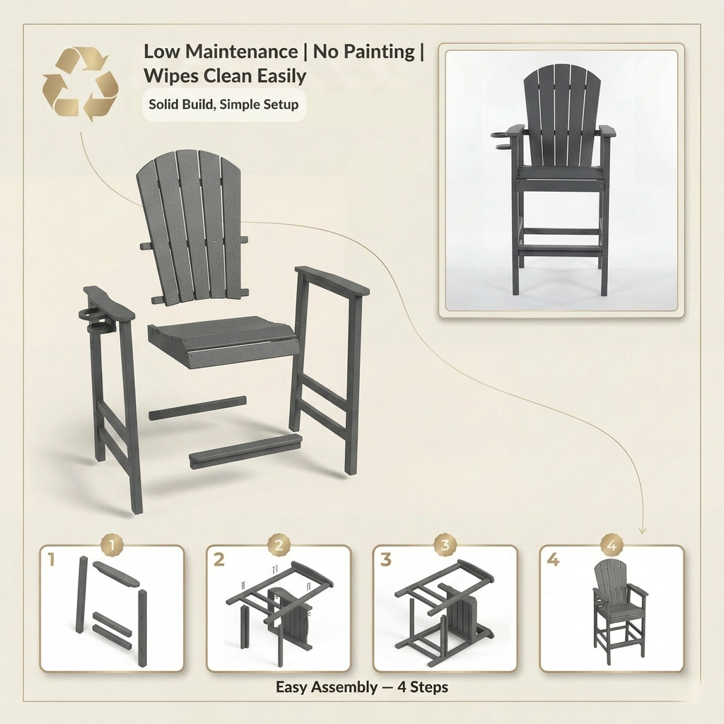 HDPE Bar Height Adirondack Chair with Cup Holder
