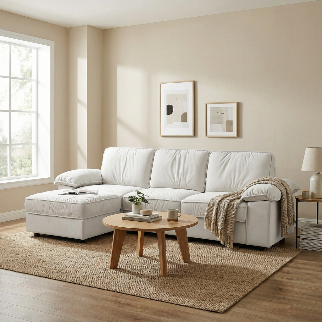 105.5-Inch Modern L-Shaped Sectional Sofa with Ottoman