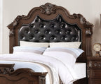 Gorgeous Traditional Antique Cherry Queen Size Bed Tufted Faux Leather HB 3pc Bedroom Set