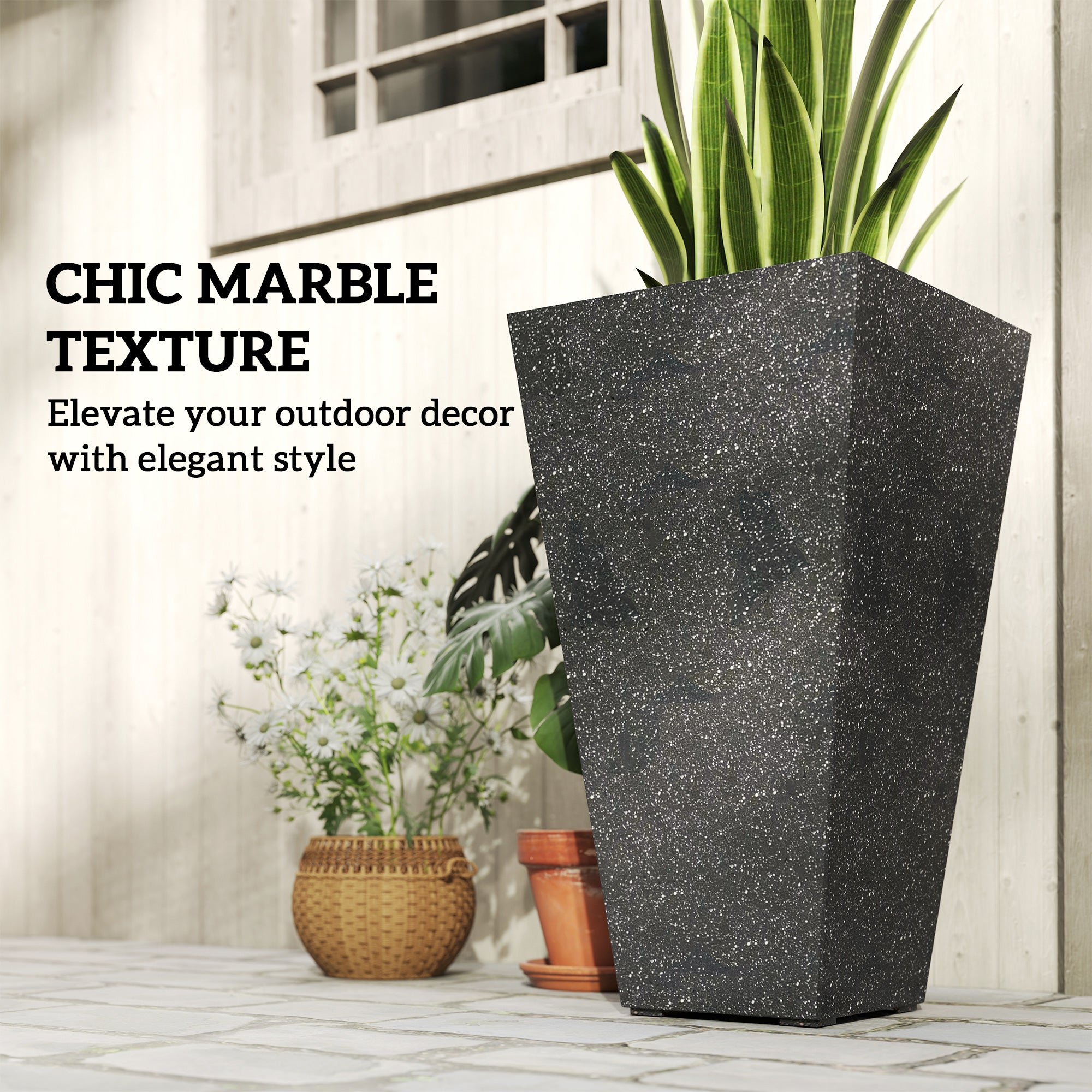 Outsunny 28" Tall Planters - Set of 3 Plastic Flower Pots