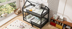 Metal Twin Over Twin House Bunk Bed With Fence And Door