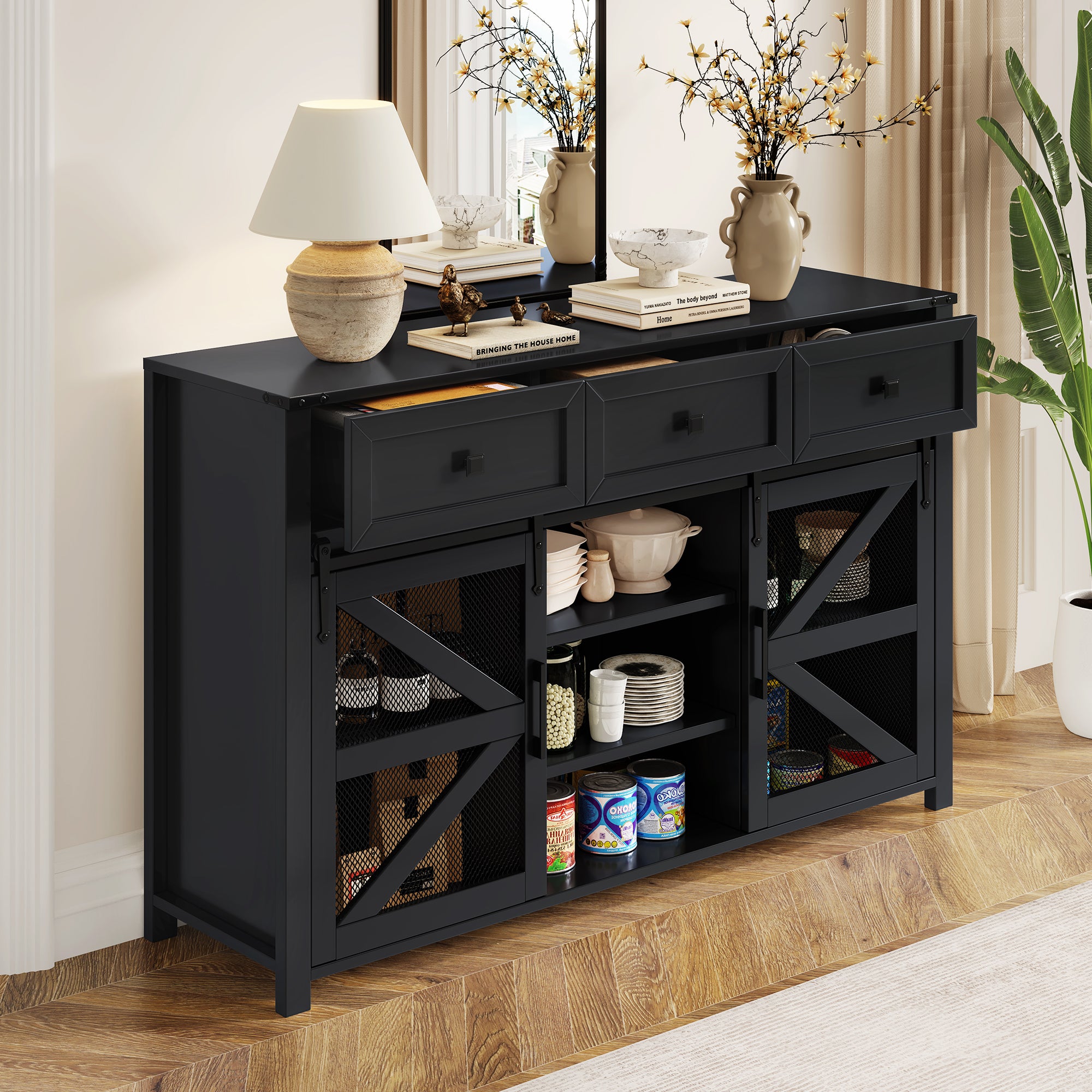 U_Style 55'' Sliding Barn Door Sideboard Buffet Cabinet