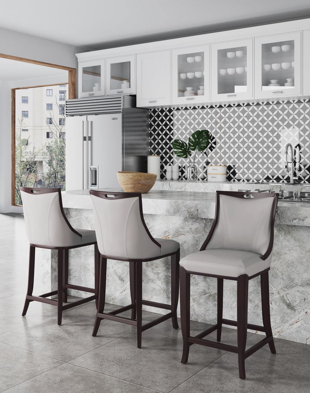 Emperor Wood Upholstered Barstool