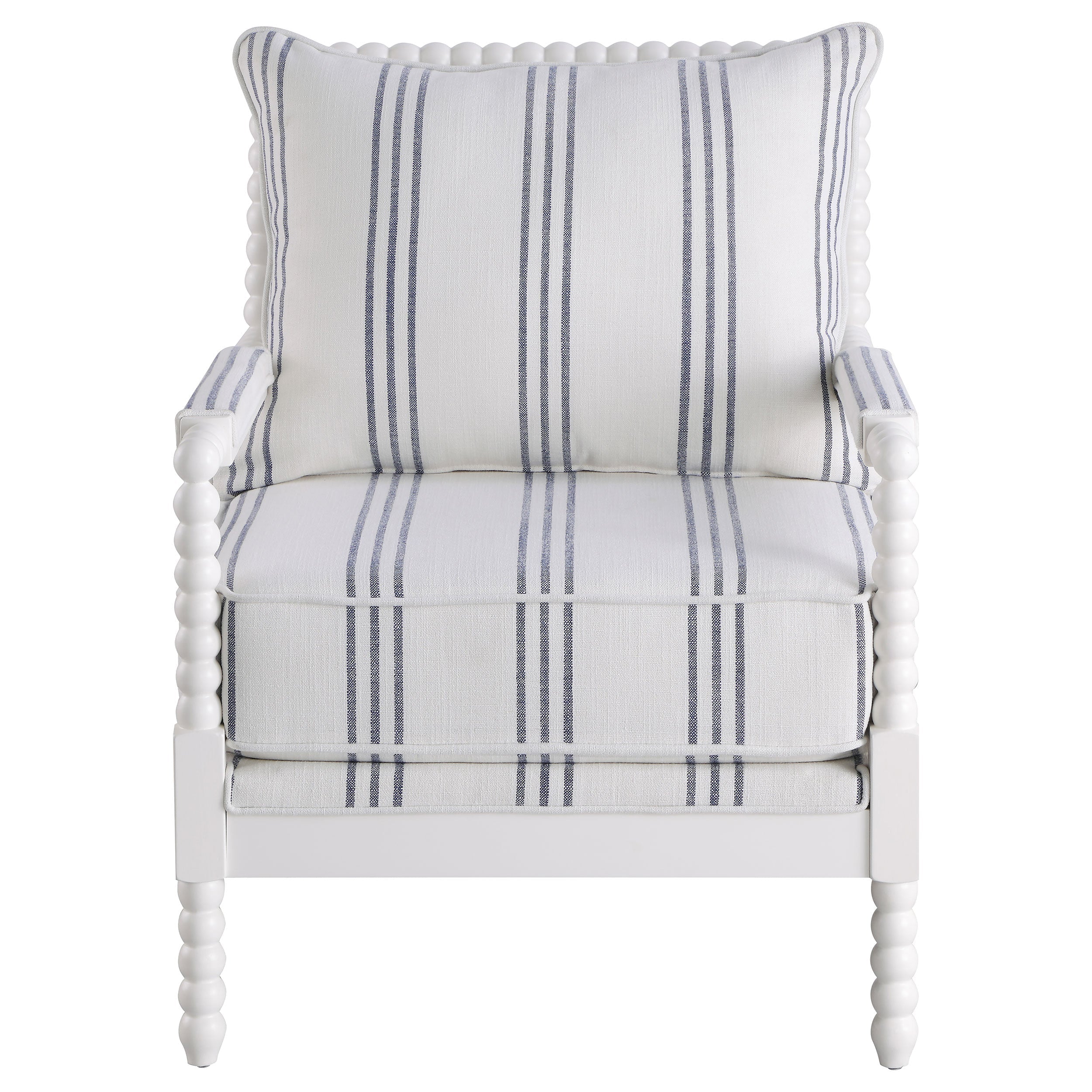 White and Navy Upholstered Stripe Accent Chair with Linen-Like Fabric