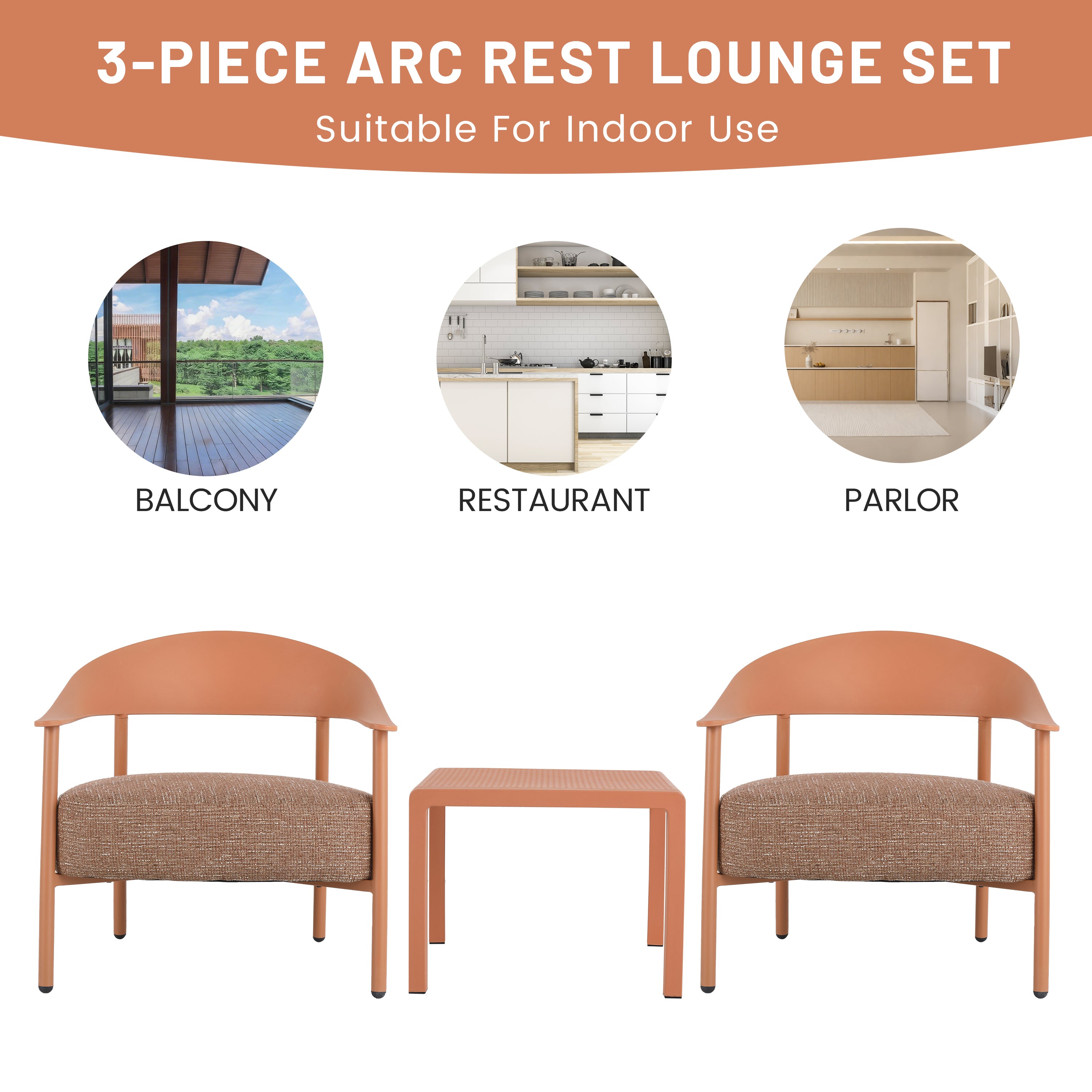Summer Modern 2-Piece Accent Chair Set with Coffee Table – Apricot
