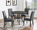 Biony Espresso Wood Dining Set With Gray Fabric Chairs