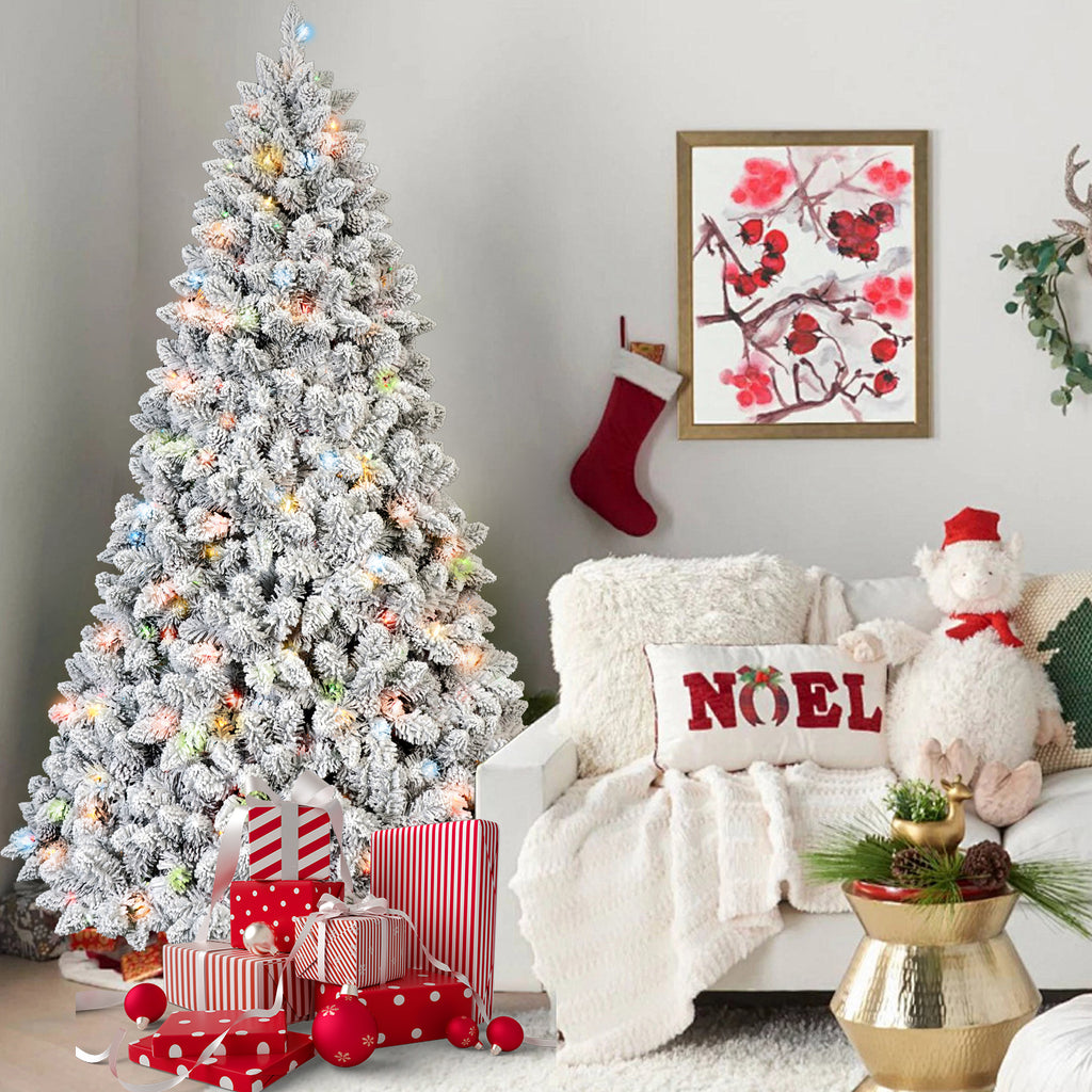 4FT Flocked Christmas Tree with 150 Colorful UL Lights and 21 Pine Cones