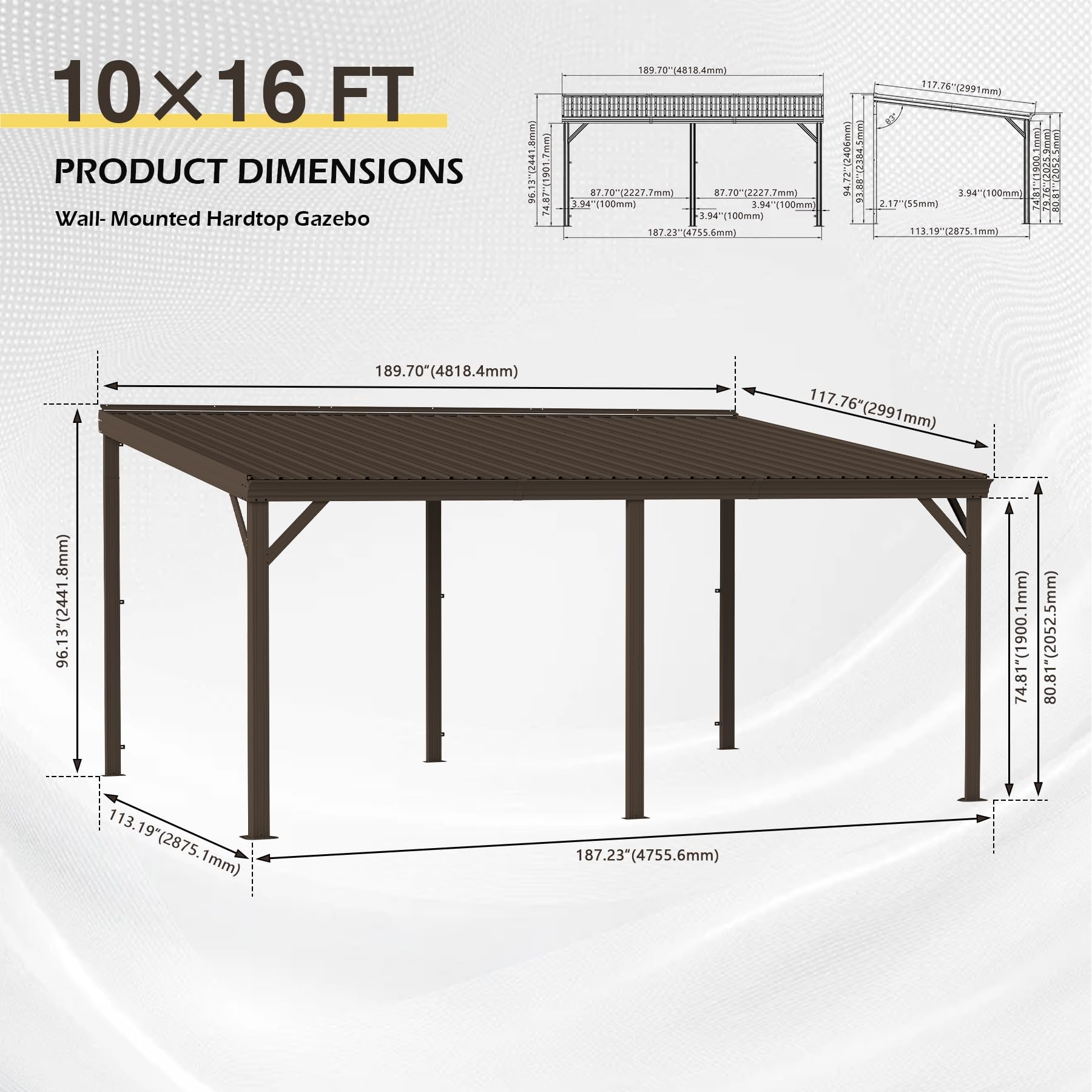 10'x16' Hardtop Lean to Gazebo with Gutters
