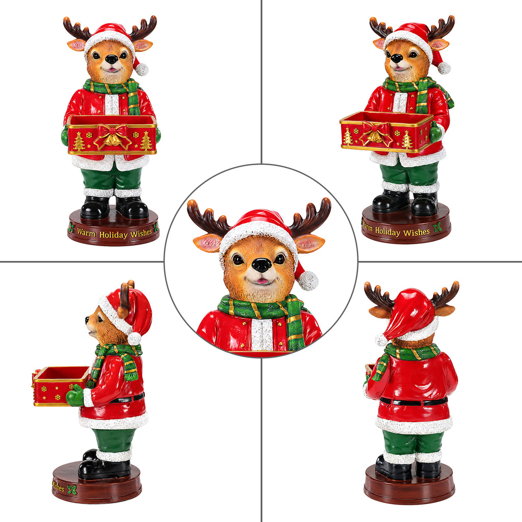 Christmas Reindeer Statue with Storage Tray, Red Resin, 18.5 Inches Tall