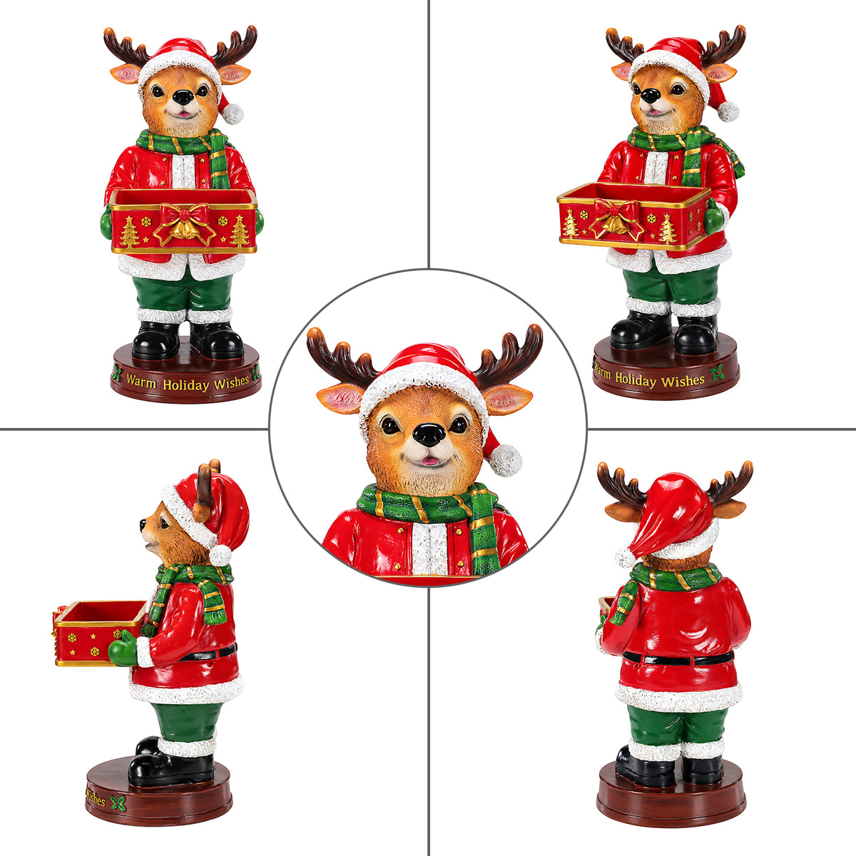 Christmas Reindeer Statue with Storage Tray, Red Resin, 18.5 Inches Tall