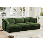 Chenille 3-Seater Slipcovered Sofa with 3 Ottomans