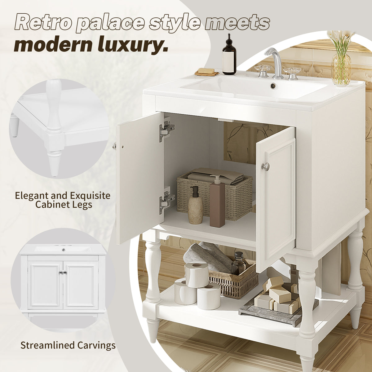 24 Inch Modern Luxury Bathroom Vanity with Ceramic Sink