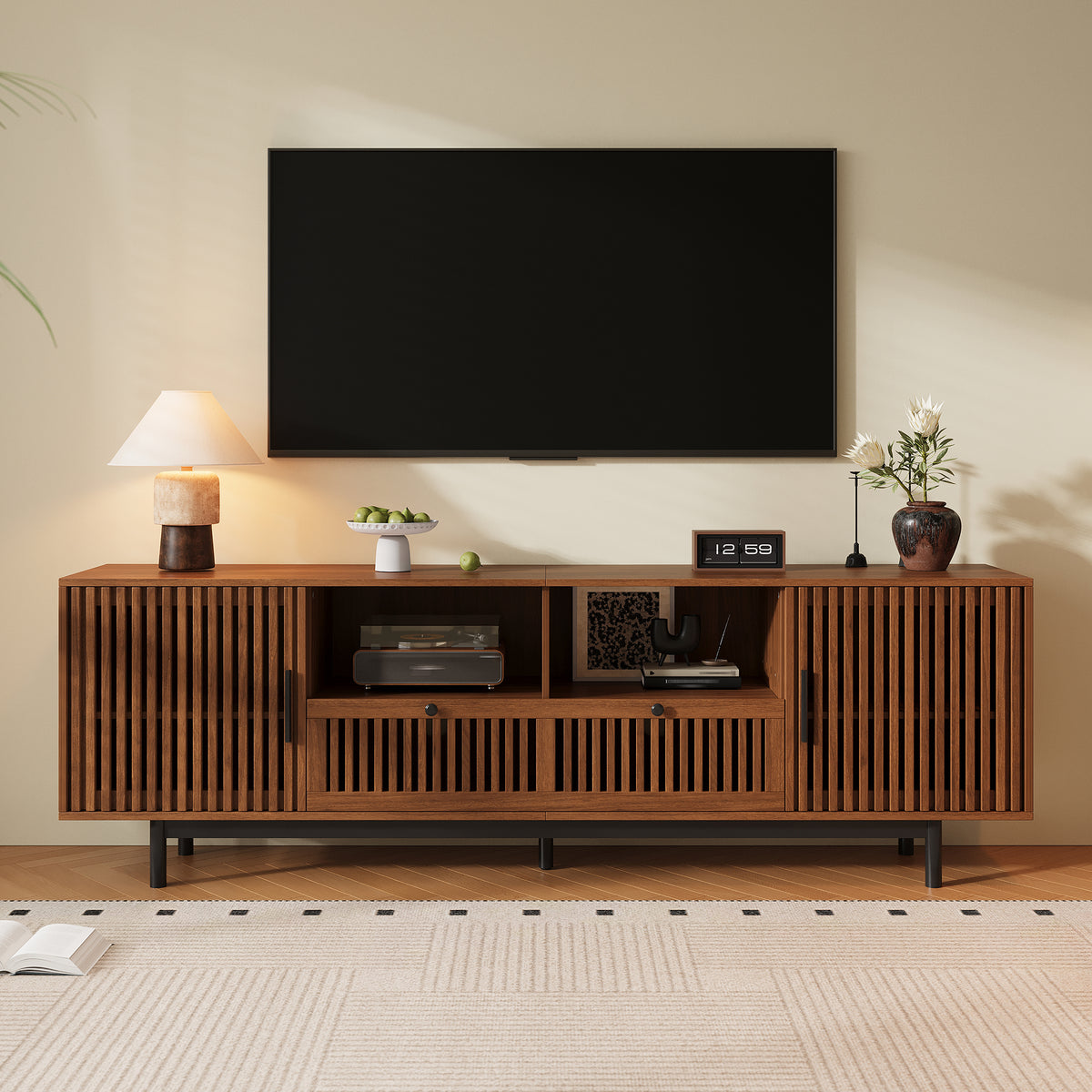 78-Inch Modern TV Stand for TVs up to 85 Inches, Walnut
