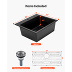 25 Inch Granite Kitchen Sink - Top Mount Single Bowl