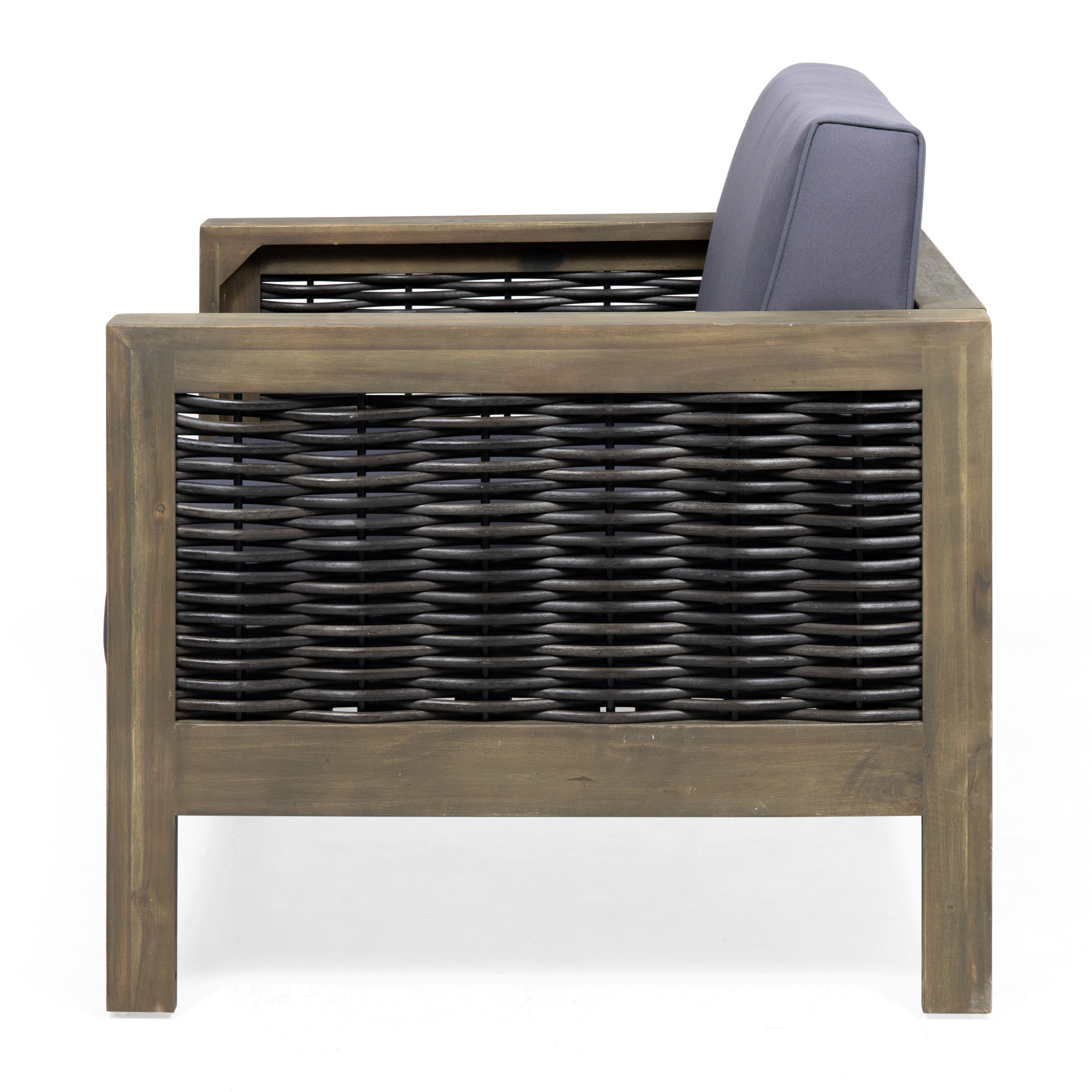 Outdoor Acacia Wood Club Chair with Wicker Accents