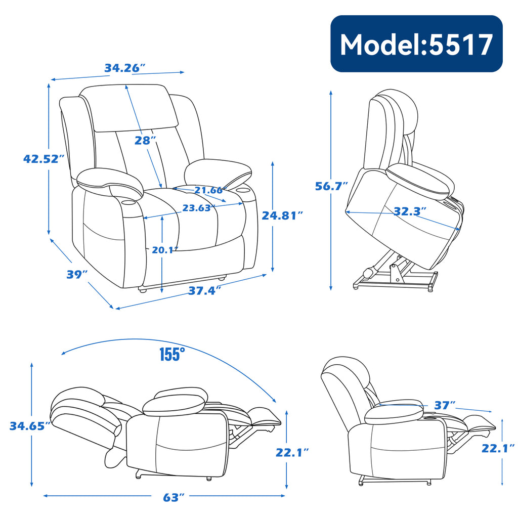 Up To 350 LBS Chenille Power Lift Recliner Chair