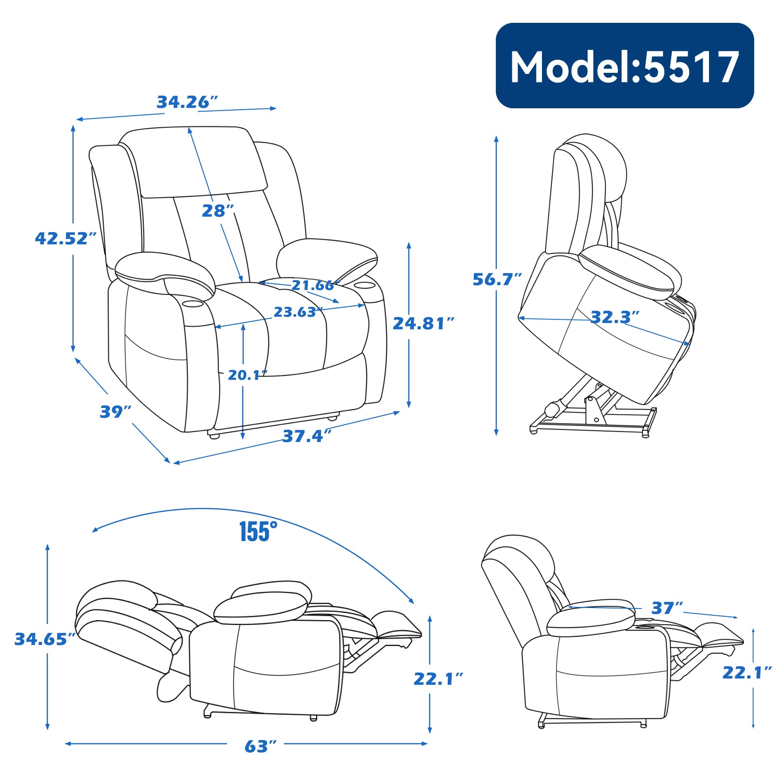 Up To 350 LBS Chenille Power Lift Recliner Chair