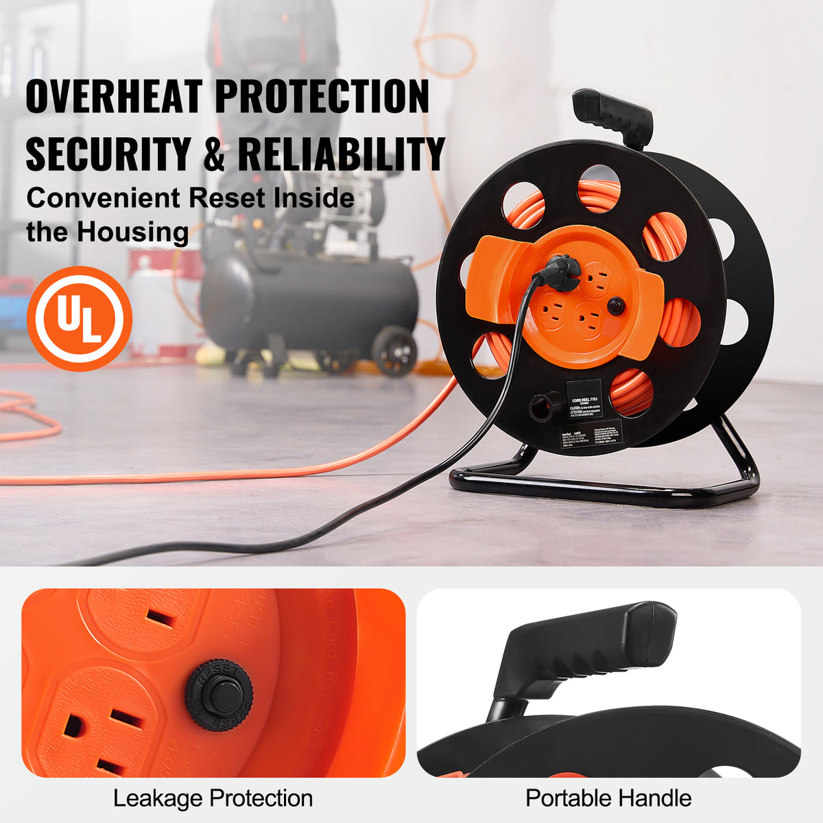 Heavy Duty 100FT Extension Cord Reel with 4 Outlets