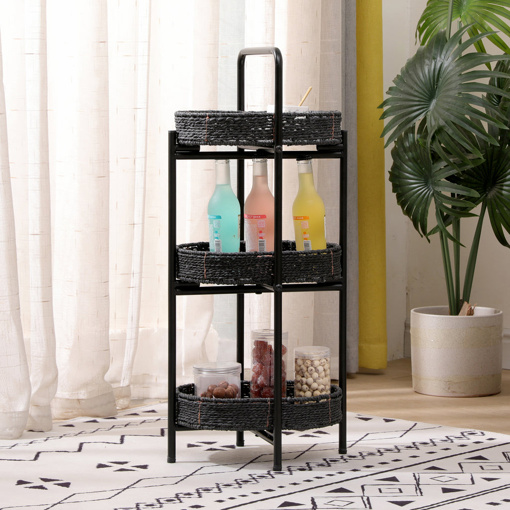 Small Handwoven Side Tables – 3-Tier Oval Organizer