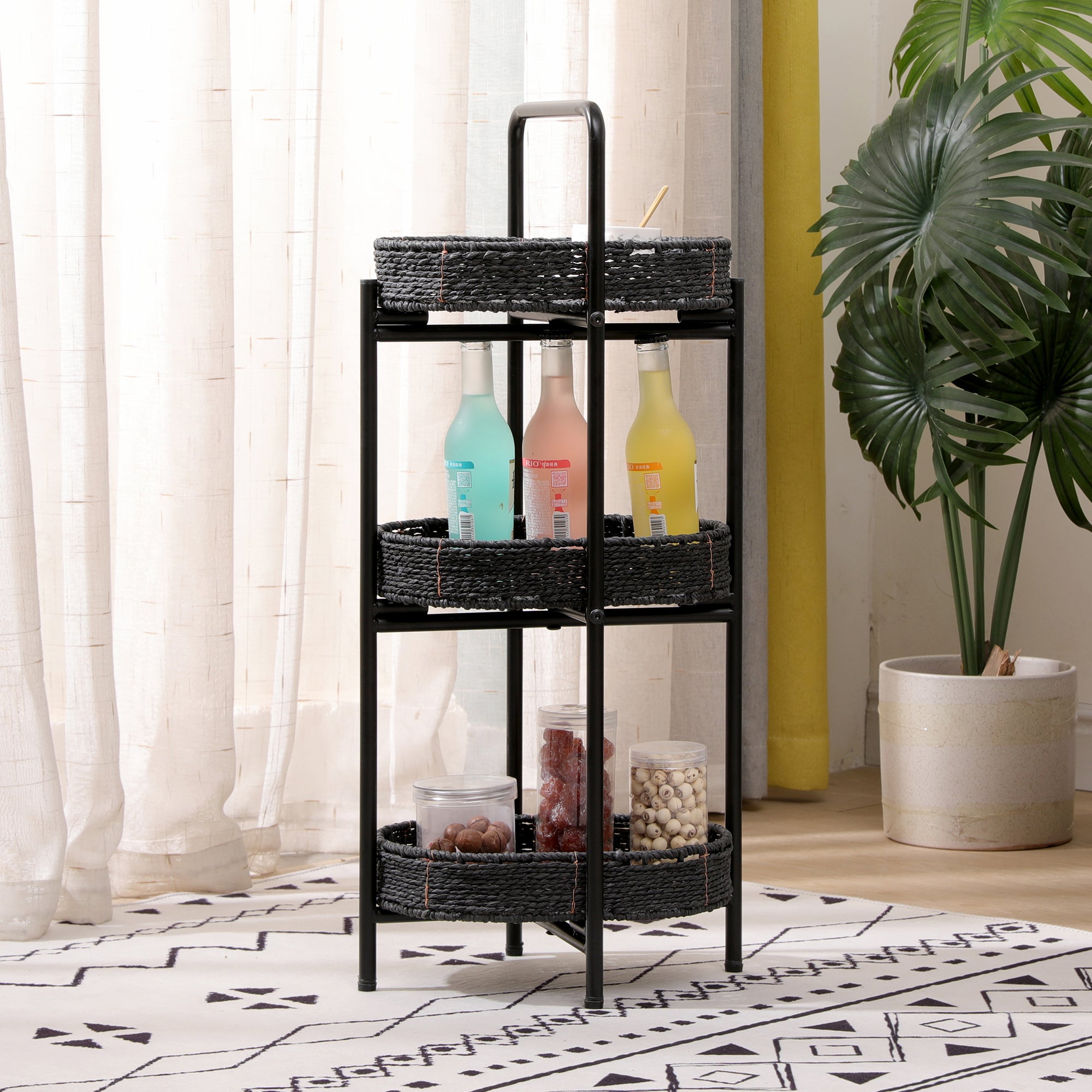 Small Handwoven Side Tables – 3-Tier Oval Organizer