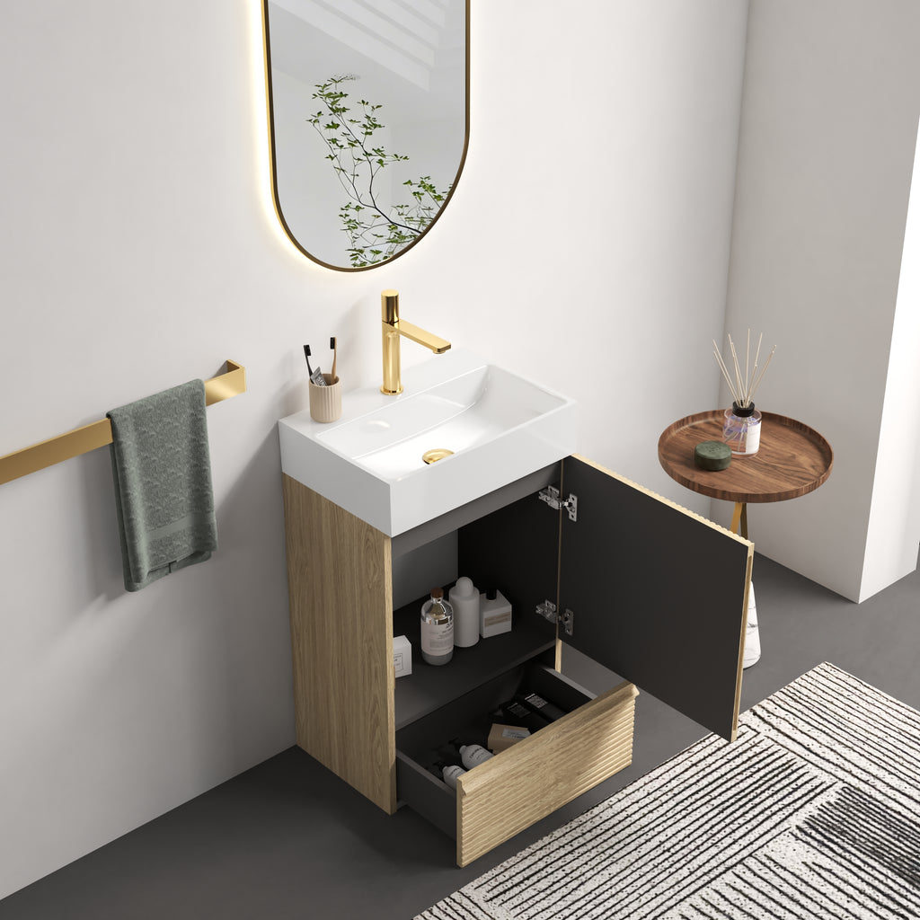 Gada 20-Inch Bathroom Vanity with Ceramic Sink, Light Oak
