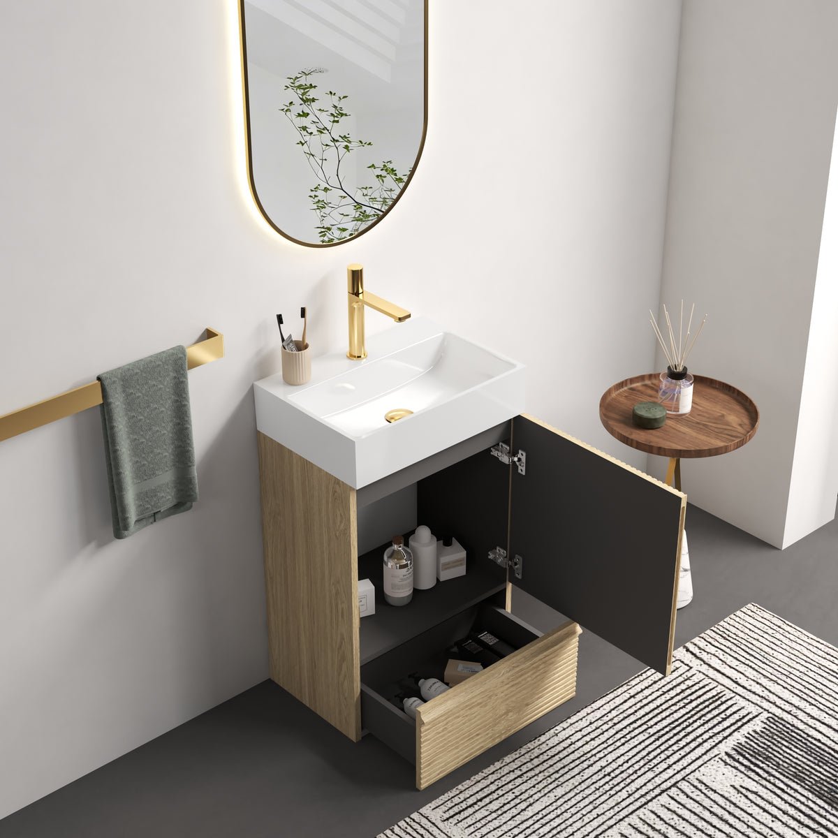 Gada 20-Inch Bathroom Vanity with Ceramic Sink, Light Oak