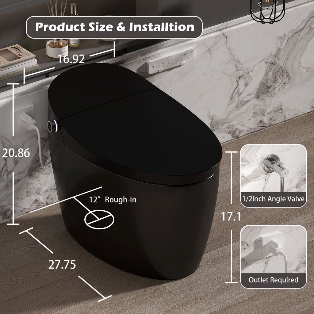 Smart Toilet with Built-In Bidet - ADA One-Piece Toilet (Black)