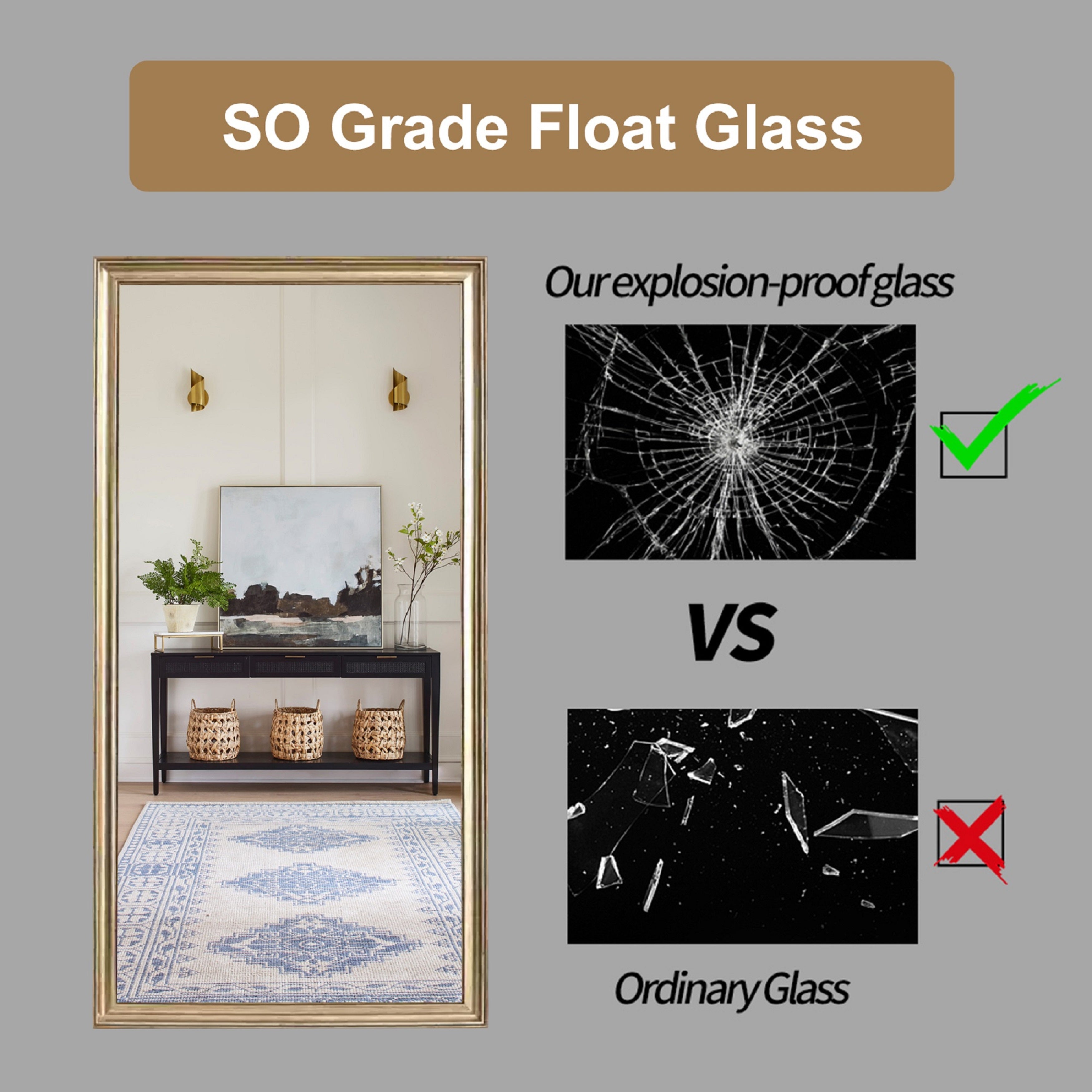 70" x 32" Gold Full Length Floor Mirror