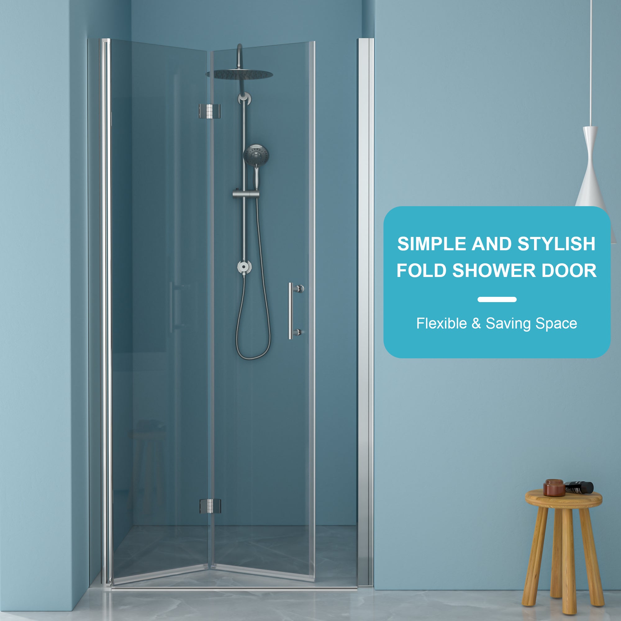 32"W x 72"H Fold Frameless Shower Door with Tempered Glass