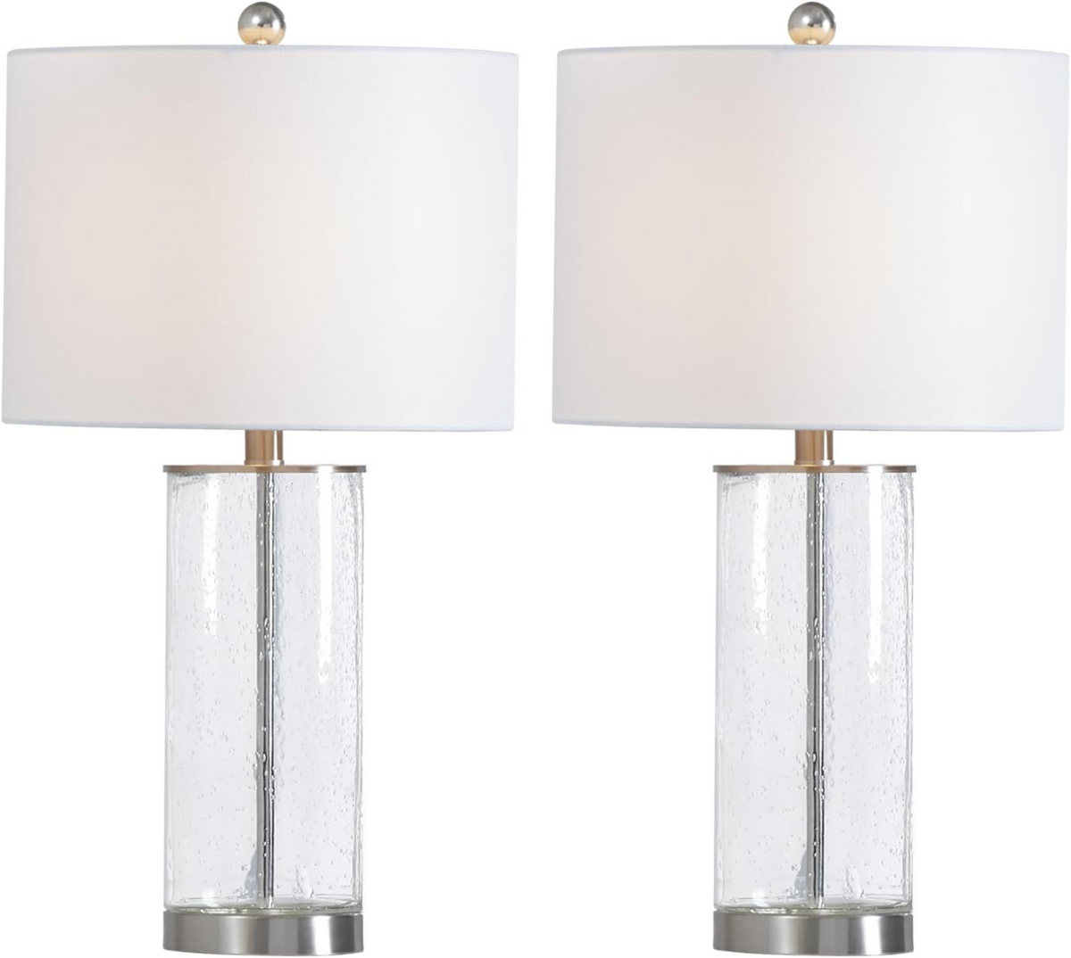 Modern Table Lamp Set of 2, 23.25-Inch Nickel Clear Glass With 3-Way Dimmer