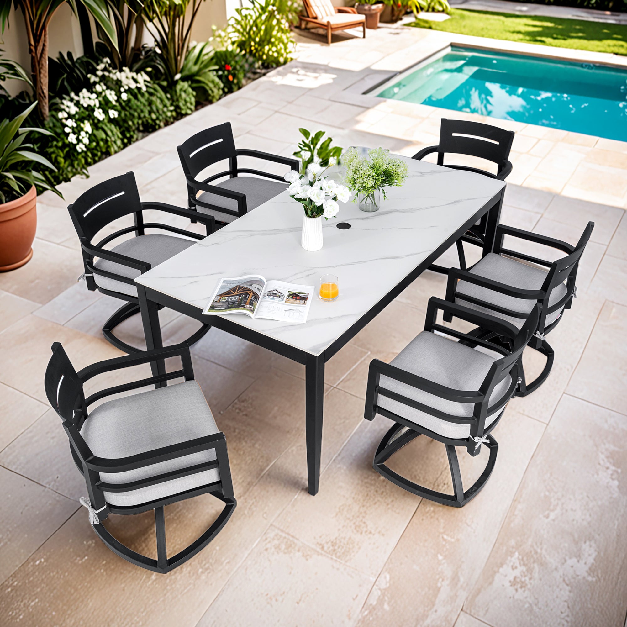 Modern 7PC Outdoor Aluminum Dining Set