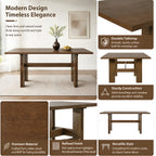 7-Piece Dining Table Set, 71" Rectangular Rubber Wood Dining Table with 6 Upholstered Arm Chairs