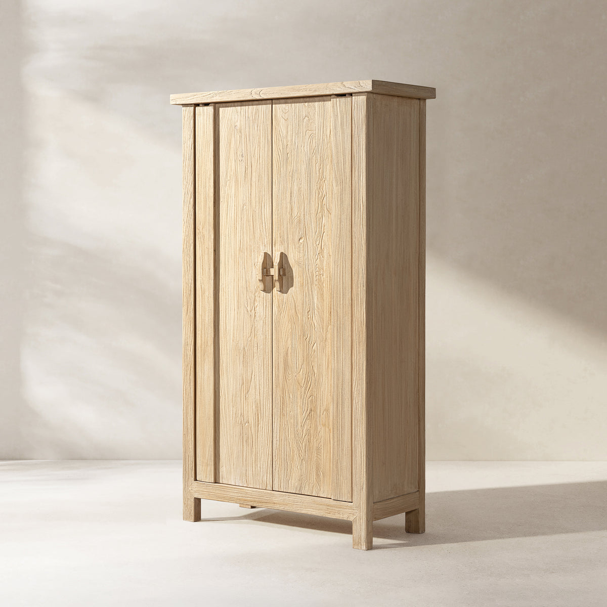 Fable 80.5-Inch Tall Reclaimed Elm Wood 2-Door Storage Cabinet, Light Natural Brown