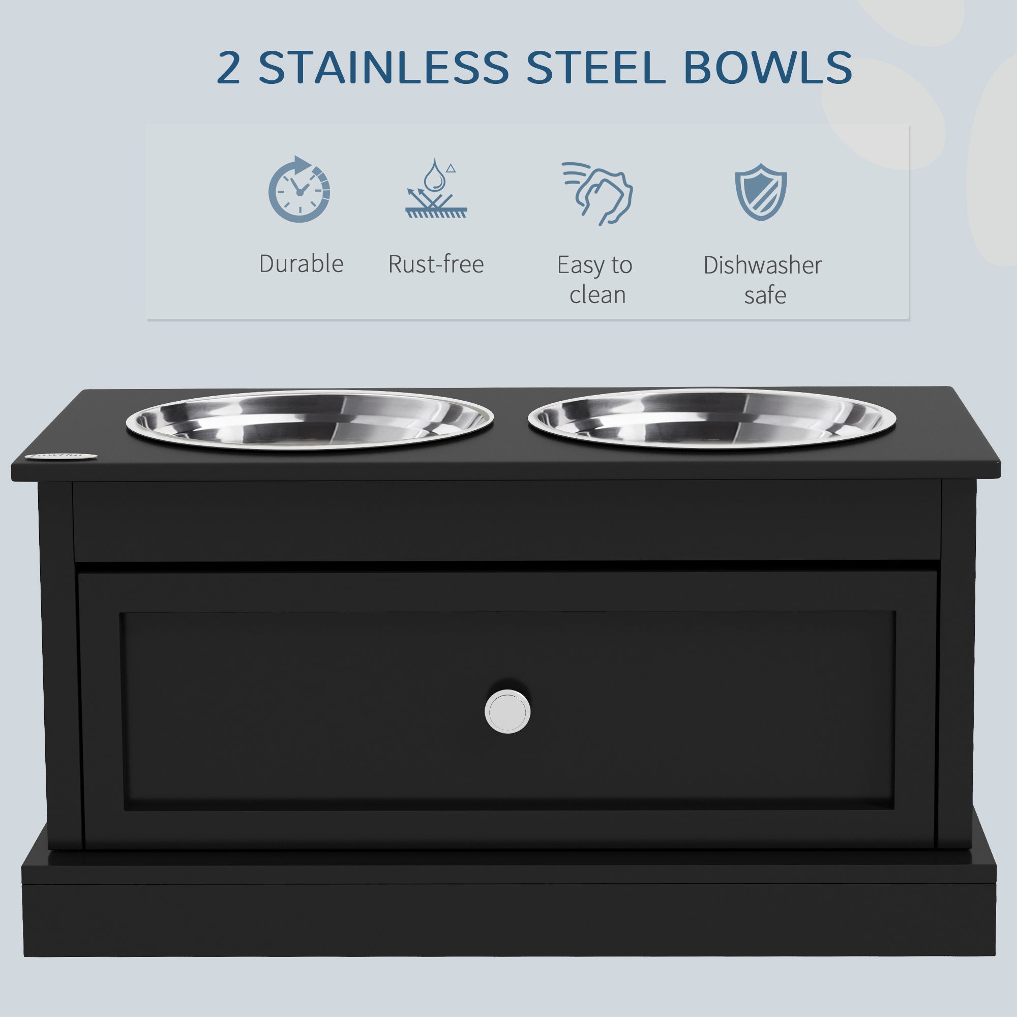 PawHut Large Elevated Dog Bowls with Storage Drawer